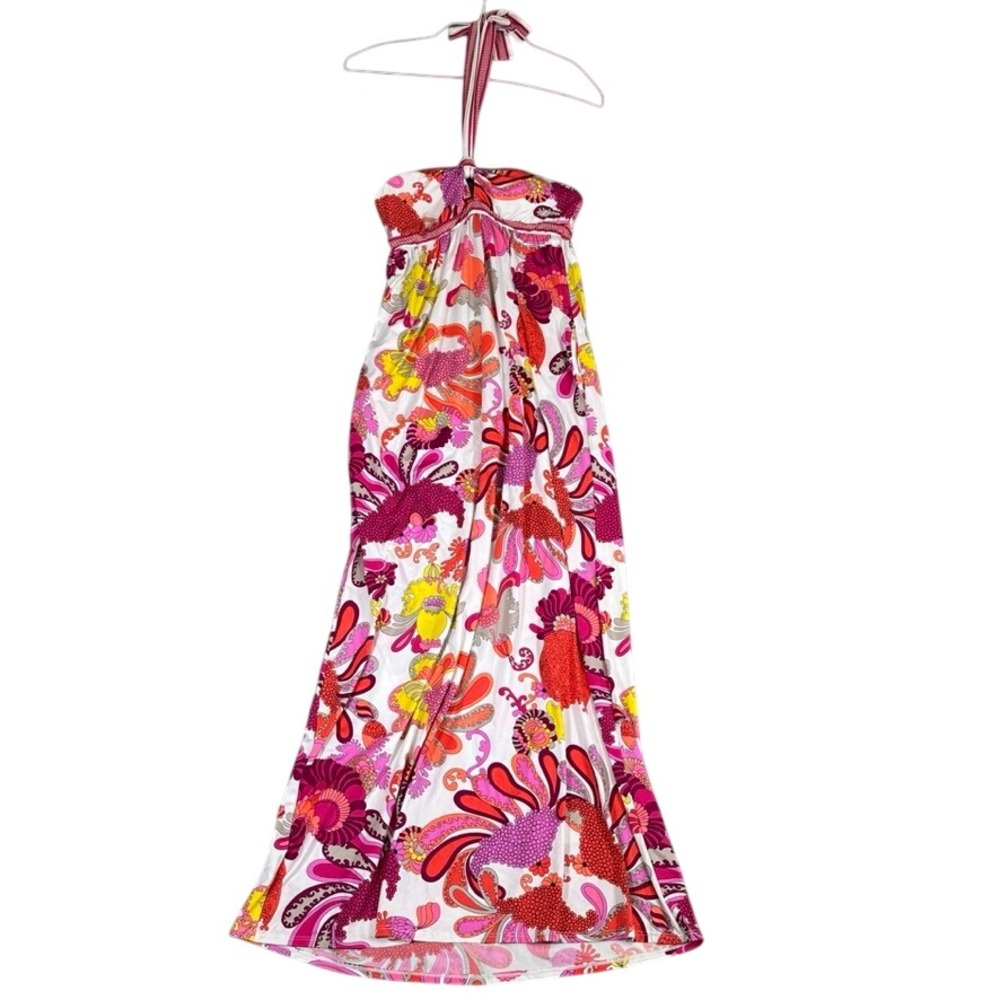 NWT Trina Turk Swim Spa Collection Pink Floral Psychedelic Halter Maxi Dress S